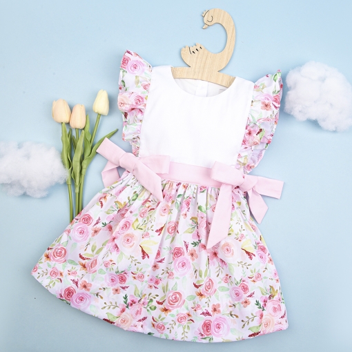Pretty peach blossom printed baby dress - BB2373