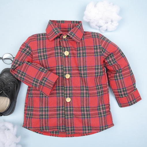 Green flannel plaid boy shirt – BB2916