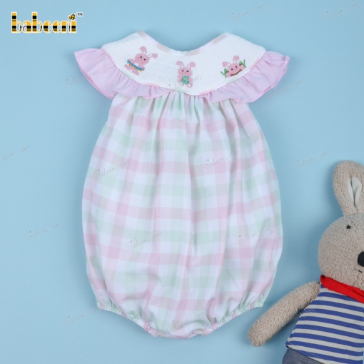 Bubble Smocked In Pink With Bunnies For Girl - BB3164A