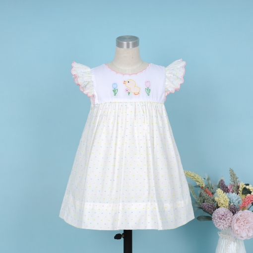 Duck And Flower White Dress For Girl - BB3348A