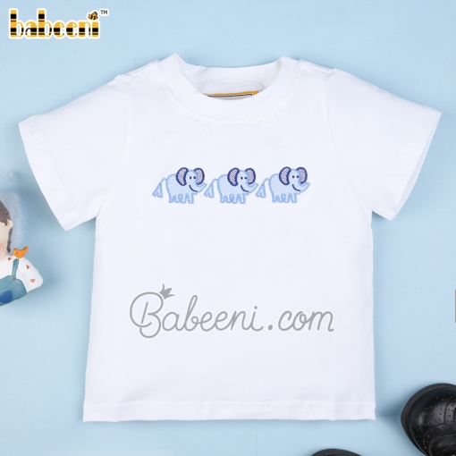 Cute embroidery blue elephants boy T-shirt - BB1902B