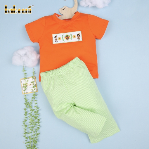 Turkey hand smocked boy set clothing  – BB2890