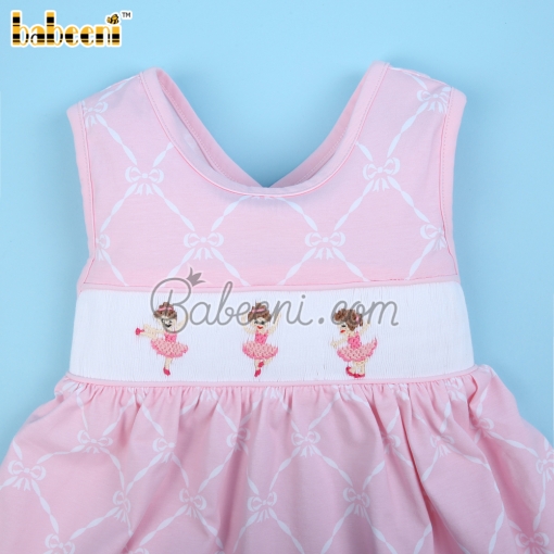 Dancing girls hand smocked pink baby dress – BB3058B